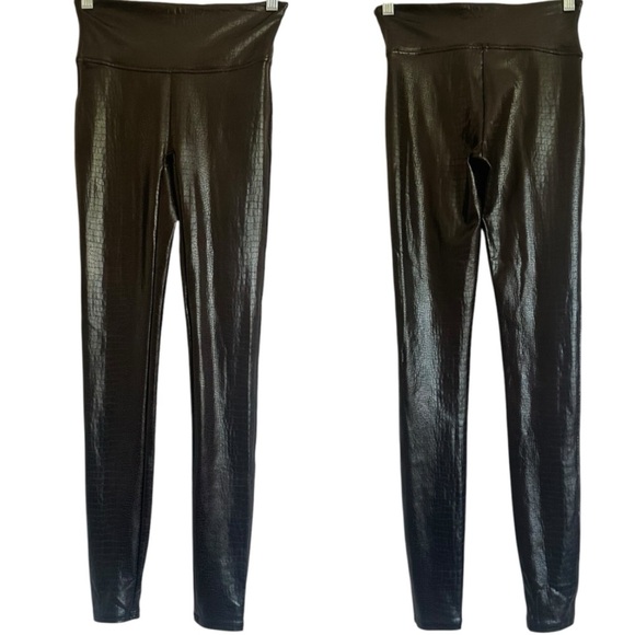 SPANX FAUX LEATHER BROWN CROC SHINE LEGGINGS SIZE SMALL - Picture 8 of 16